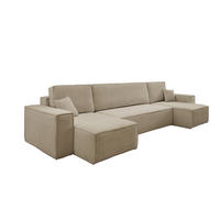 WOHNLANDSCHAFT Hugo U-Form Cordstoff mit Schlaffunktion und Bettkasten - Braun, Textil (312/83/142cm) - VENASI MÖBEL