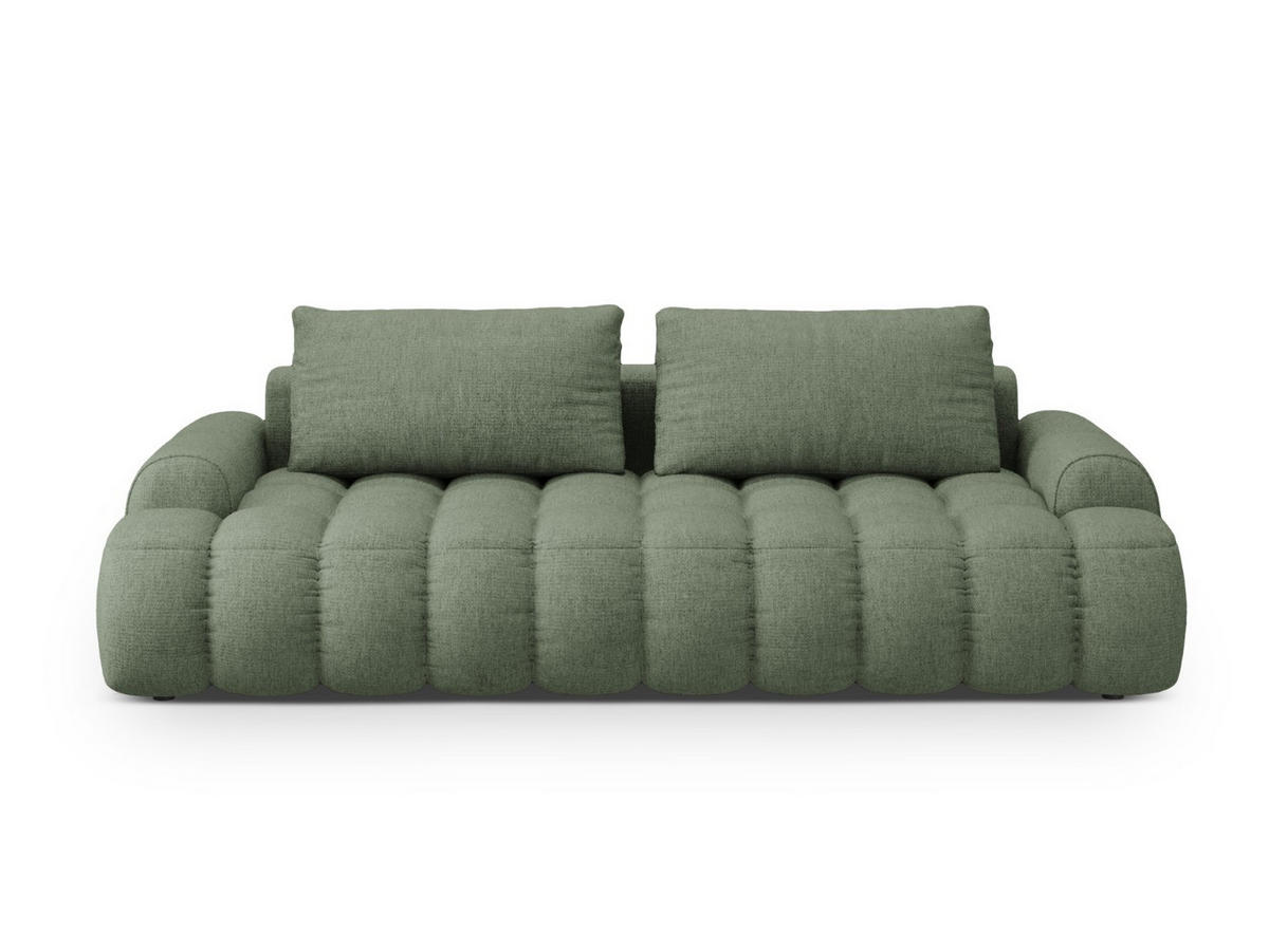 AUSKLAPPBARES-SOFA mit Bettkasten Linz aus strukturiertem Stoff dunkles olivgrün 4 Sitzplätze - Dunkelgrün, Textil (100/84/250cm) - Cosmopolitan Design
