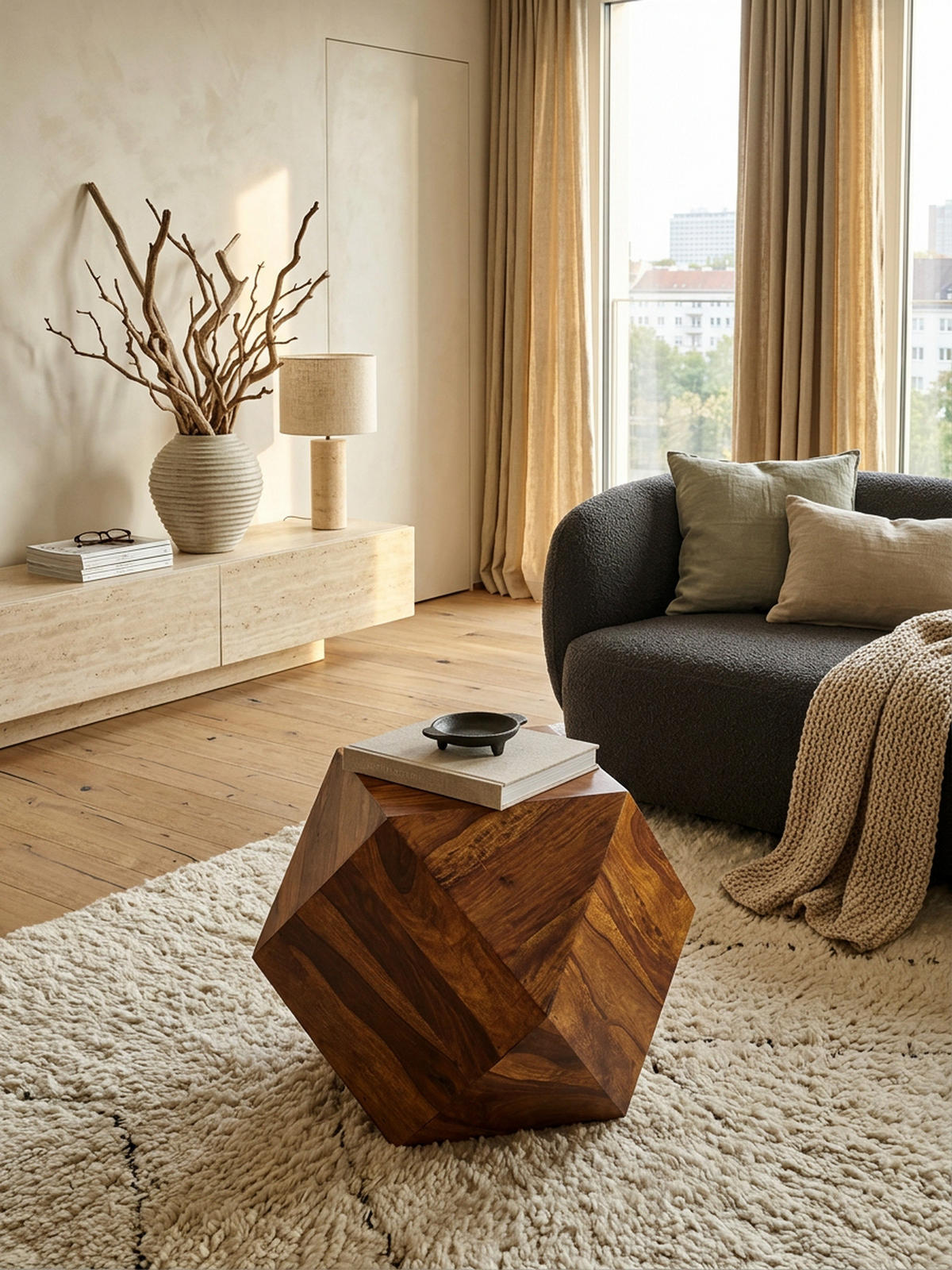 COUCHTISCH aus Sheeshamholz im Diamant-Design, Maße 57x42,5x57 cm, Belastbarkeit 30 kg - Braun, Holz (43/57/57cm) - KADIMA DESIGN