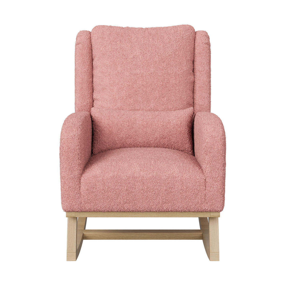 SCHAUKELSESSEL, Schaukelstuhl mit Seitentaschen und Kissen, Teddy-Fleece-Stoff, Rosa - Pink/Naturfarben, Holz/Textil (93/96/68cm) - BPKADHY