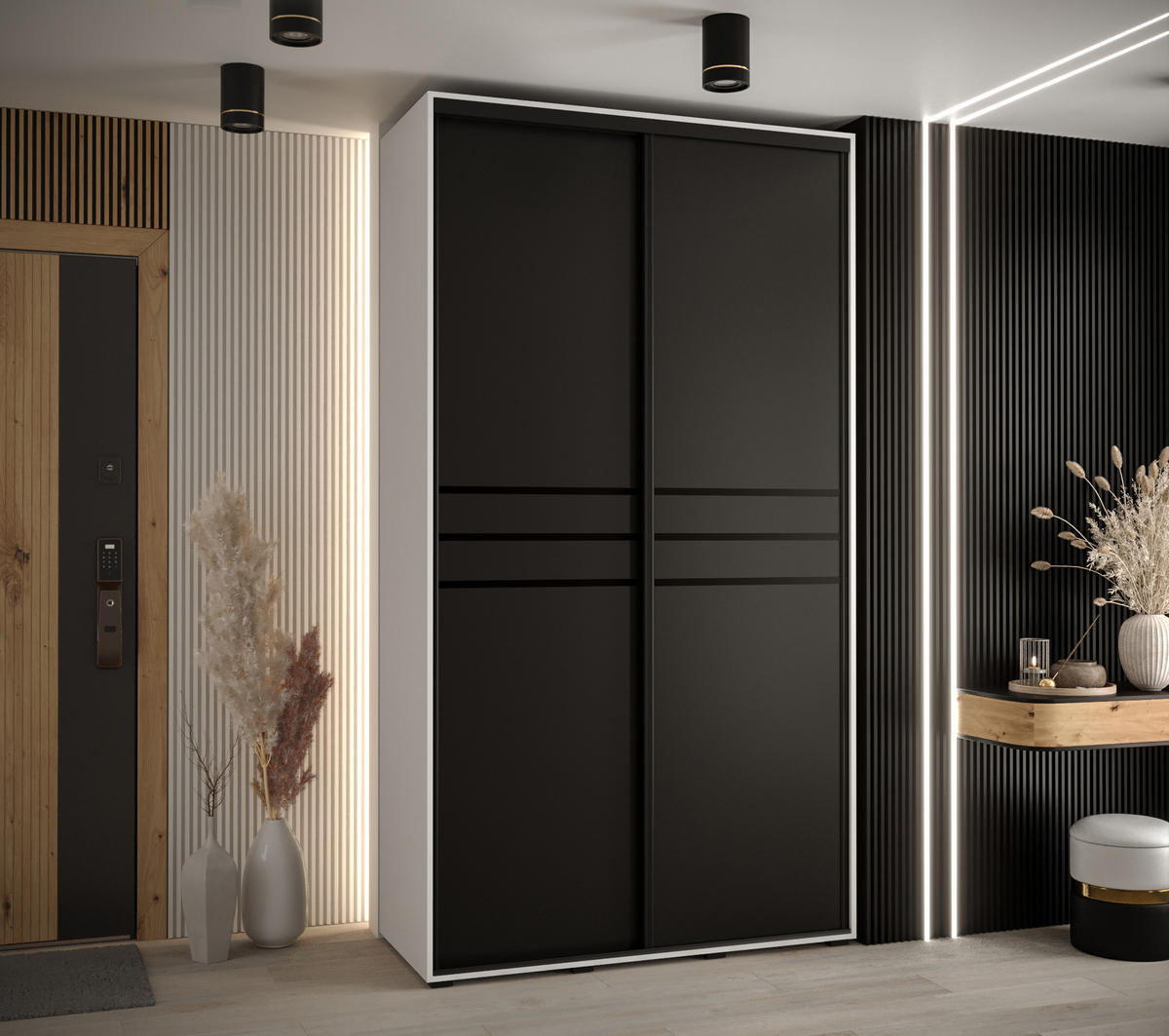 SCHWEBETÜRENSCHRANK 235,2/140/60 2-türig - Schwarz/Weiß, Holz/Metall (140/235/60cm) - Abiks Möbel