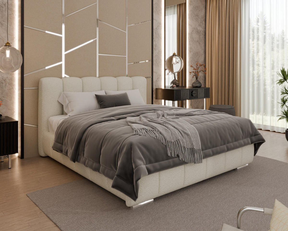 POLSTERBETT Zaira 160x200cm – Elegantes Polsterbett für modernen Wohnstil , ohne matratze, creme - Creme, Holz (140/200cm) - Homesy
