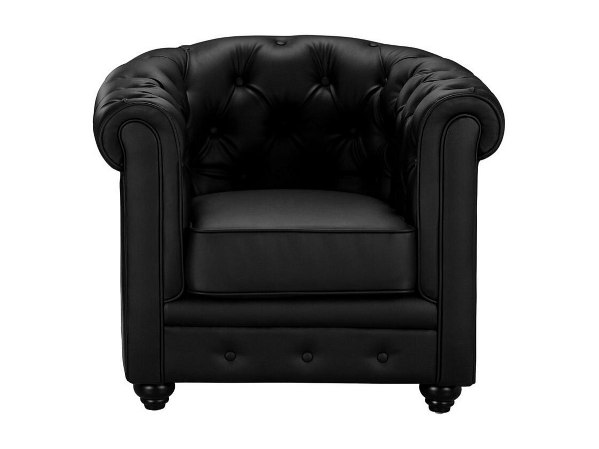 COUCHGARNITUR mit Sessel - 5 Personen - Kunstleder - Schwarz - CHESTERFIELD - Schwarz, Leder (82/72/78cm) - Vente-Unique