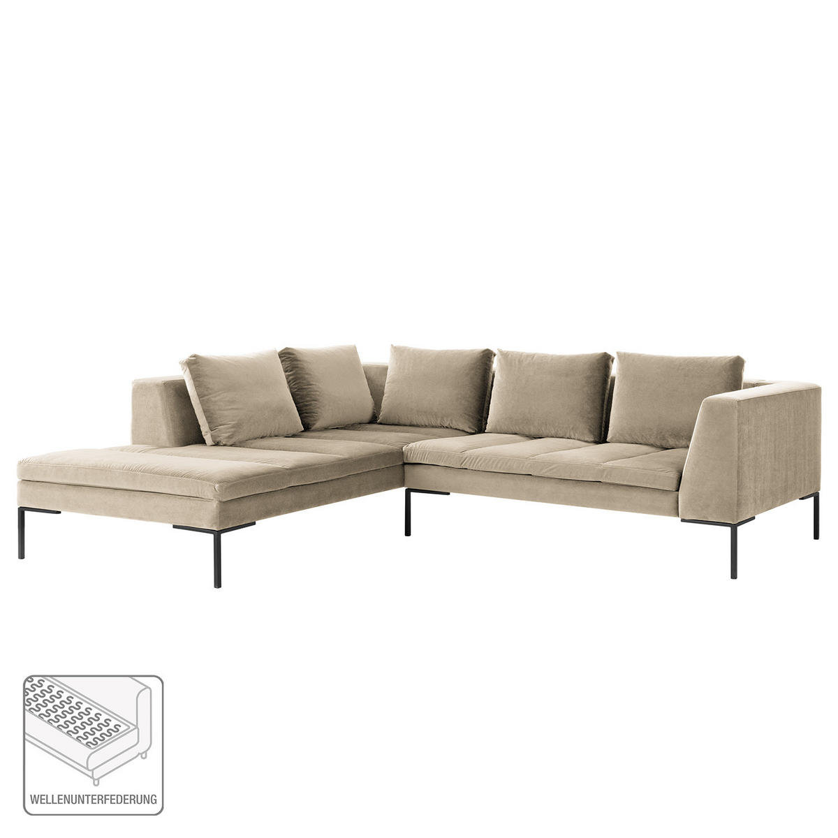 ECKSOFA mit Ottomane - Beige/Schwarz, Textil/Metall (255/230cm) - home24