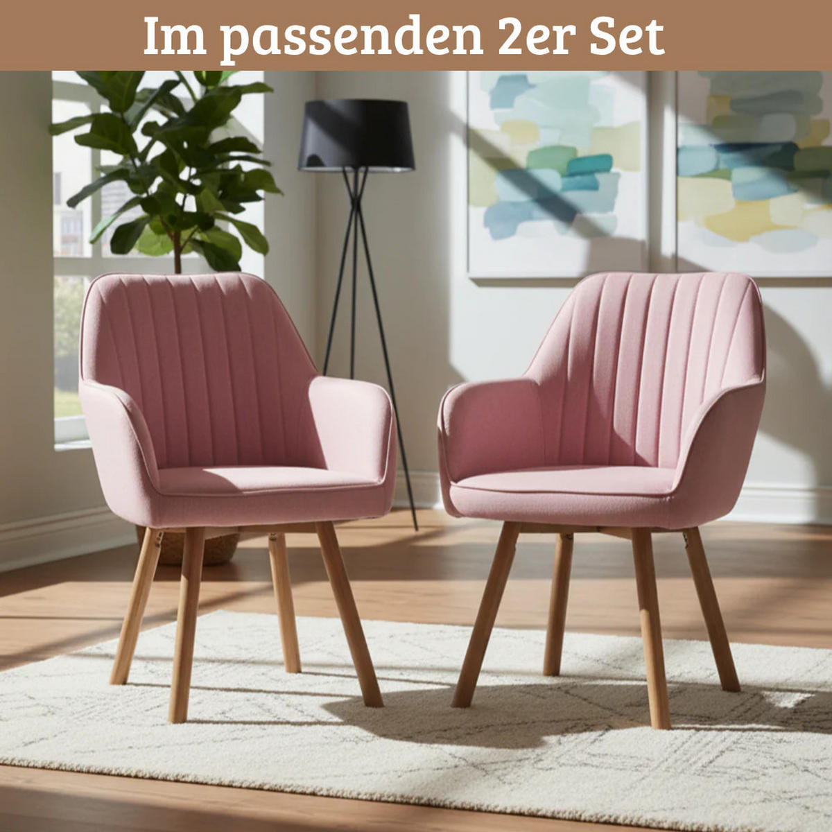 ESSZIMMERSTÜHLE 2er-Set ELLA Stoffbezug Rosa Eichenholz - Rosa, Eichenholz/Holz (47/85/47cm) - DELUKE