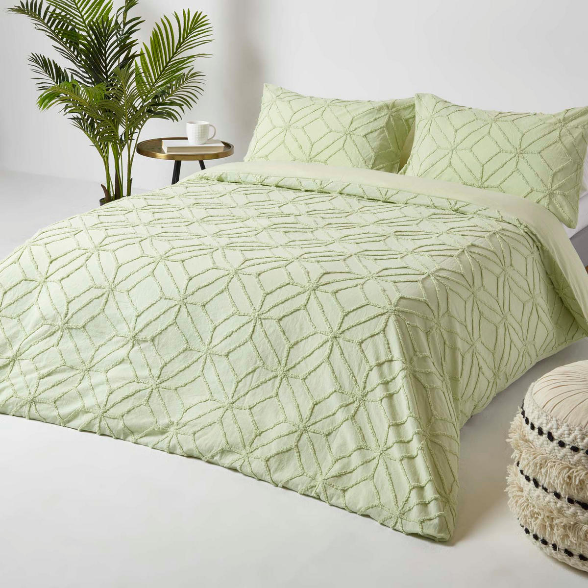BETTWÄSCHE Perkal getuftet - Salbeigrün, Textil (230/220cm) - Homescapes
