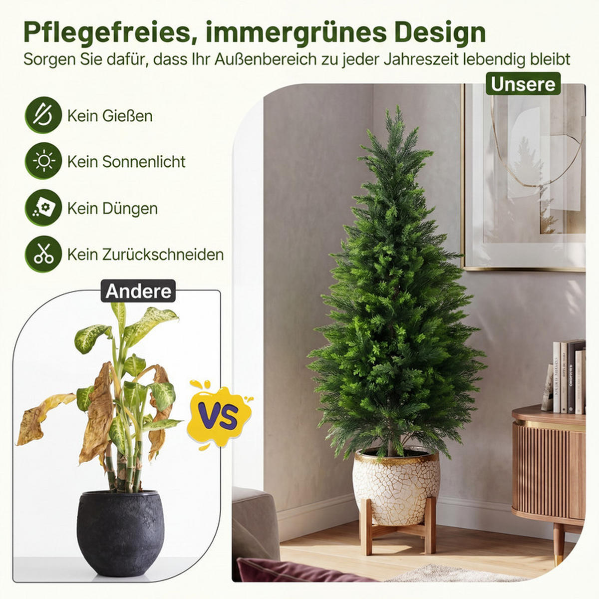 KÜNSTLICHER ZEDERNBAUM mit Topf grün(2er-Set) - Grün, Kunststoff (120cm) - COSTWAY