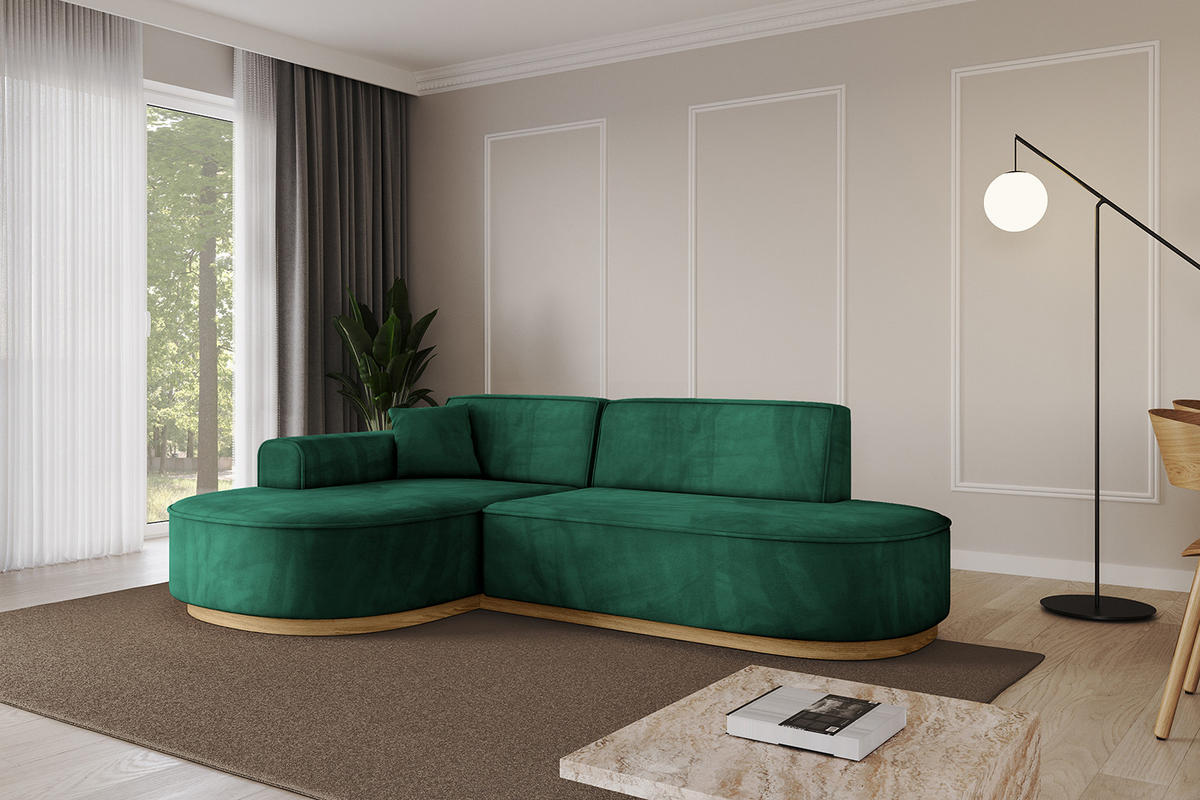 ECKSOFA Ottomane Links MARI-L1-v2 - 243x171x83 cm Grün Velours - Grün, Holzwerkstoff/Textil (243/171cm) - ALTDECOR