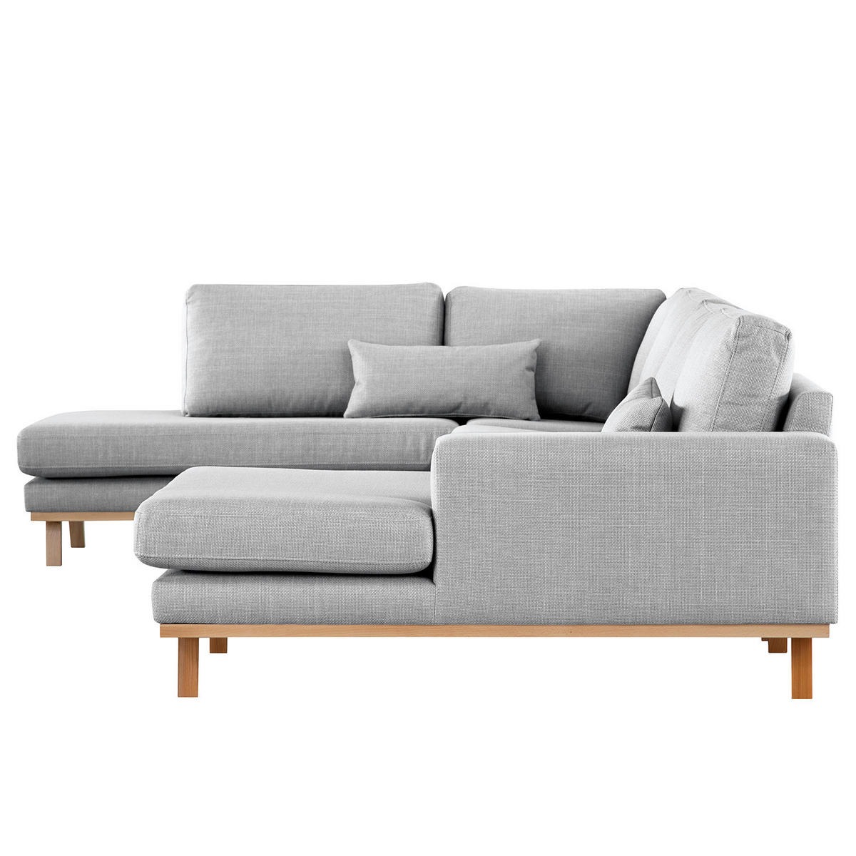 WOHNLANDSCHAFT mit Longchair - Buchefarben/Hellgrau, Buchenholz/Textil (371/81/219cm) - home24