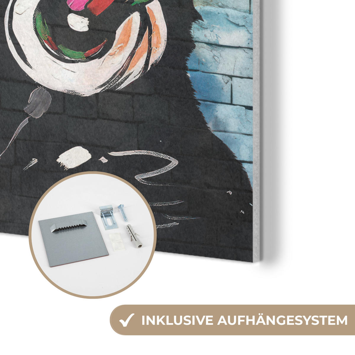 AKUSTIKPANEEL Affe - Graffiti - Musik 90x90 cm - Multicolor, Textil (90/0.9/90cm) - MuchoWow