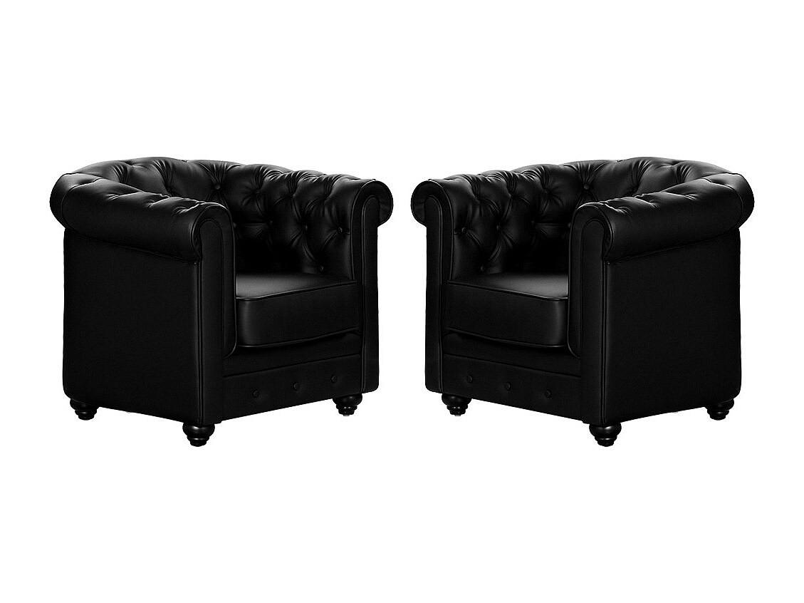 SESSEL 2er-Set - Kunstleder - Schwarz - CHESTERFIELD - Schwarz, Leder (78/72/82cm) - Vente-Unique
