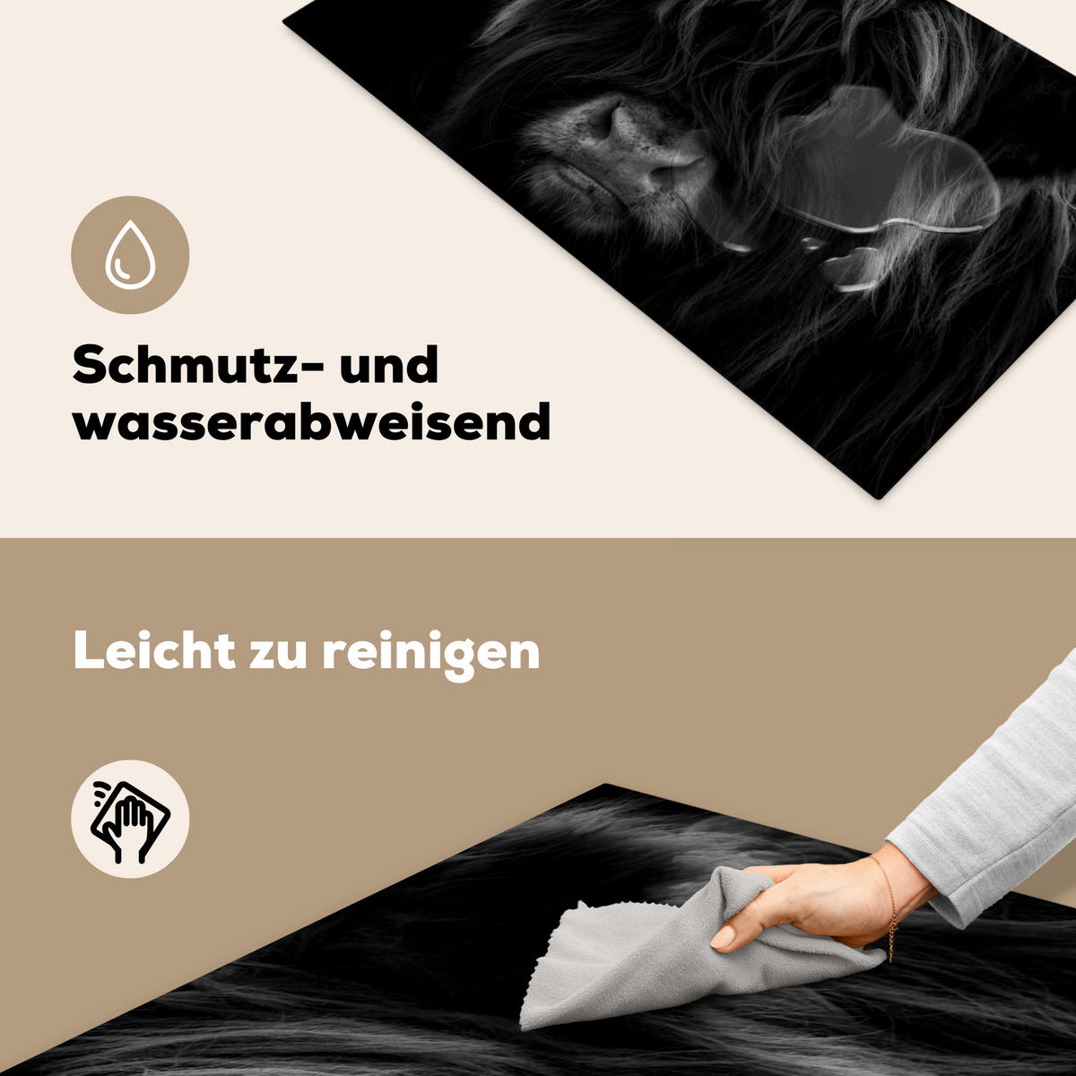 HERDABDECKPLATTE Schottischer Highlander - Kuh - Schwarz - Weiß - Tiere Induktionsschutz 91.6x52.7 cm - Schwarz, Kunststoff (91.6/52.7/0.2cm) - MuchoWow
