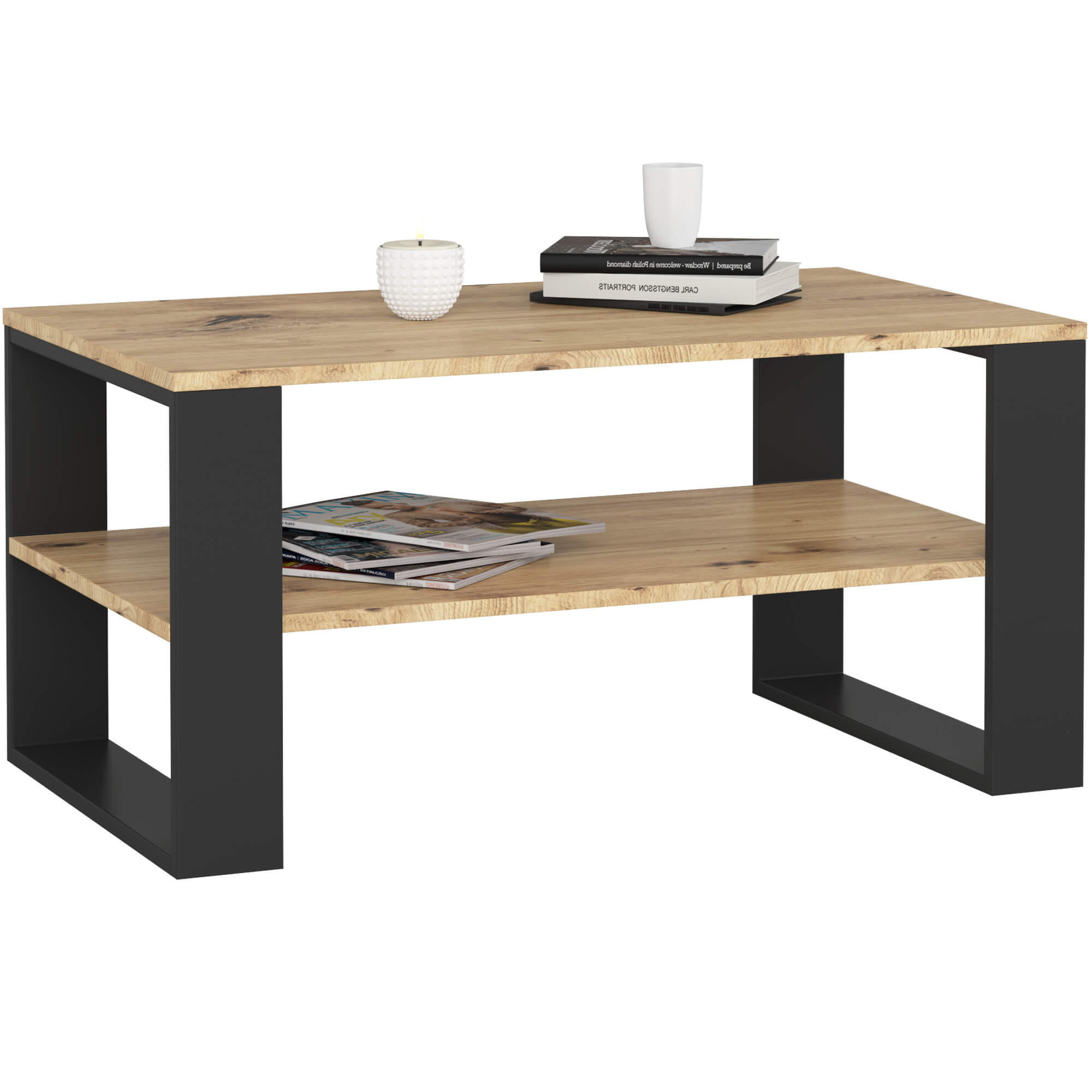 COUCHTISCH ALEX Eiche Artisan, Schwarz 92x53x45 cm - Schwarz/Eiche Artisan, Holzwerkstoff (53/92/45cm) - Akord