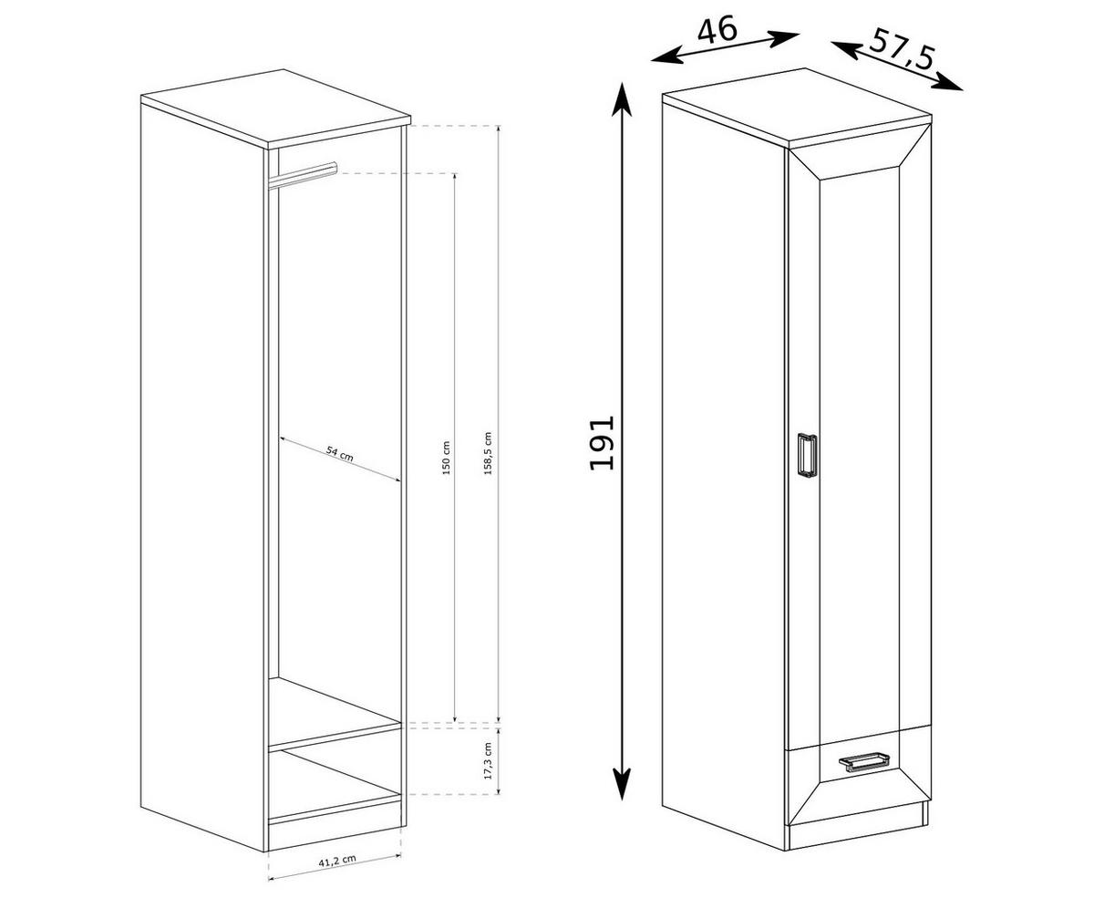 DREHTÜRENSCHRANK UDINE 46/190/57 cm 1-türig Braun - Braun, Holzwerkstoff (46/190/57cm) - MASSENO
