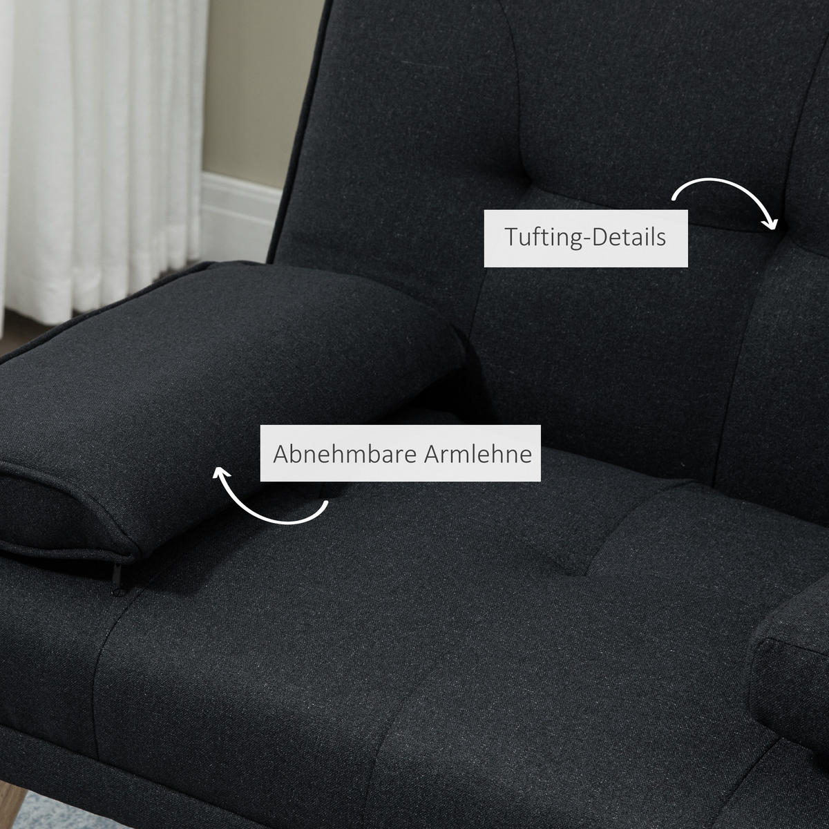 SCHLAFSOFA, 3-Sitzer-Schlafcouch mit Klappbarem Tisch, Becherhalter, Grau - Naturfarben/Grau, Holz/Textil (77/78/181cm) - HOMCOM