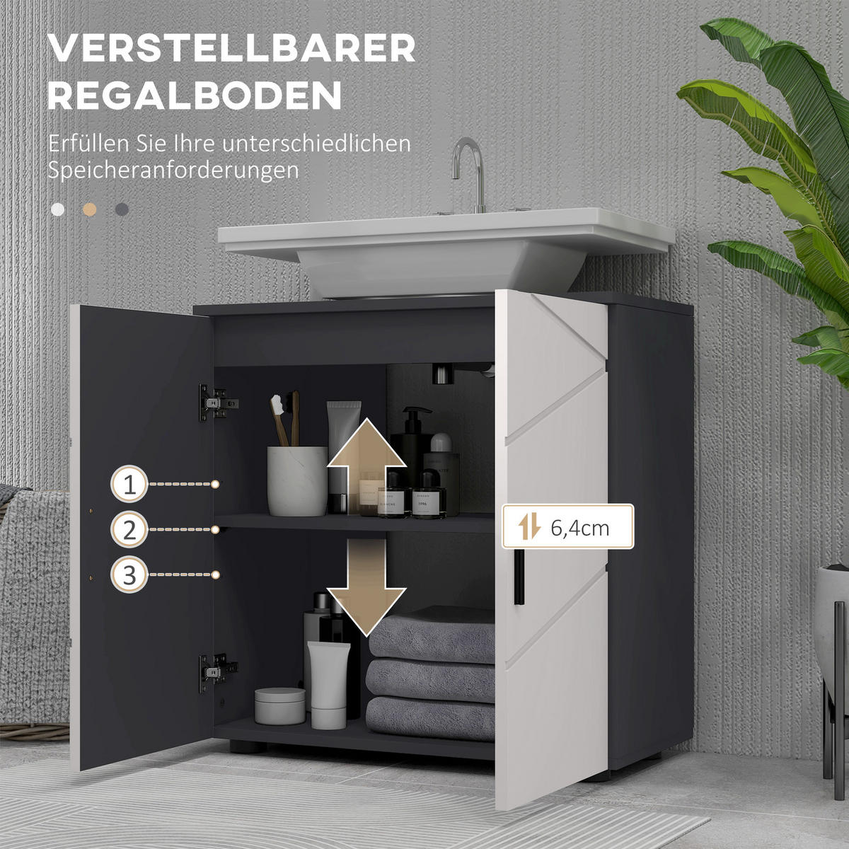 WASCHBECKENUNTERSCHRANK Unterschrank mit Schrankfach Griff, Grau 60 x 30 x 60 cm - Grau, Holzwerkstoff (30/60/60cm) - Kleankin