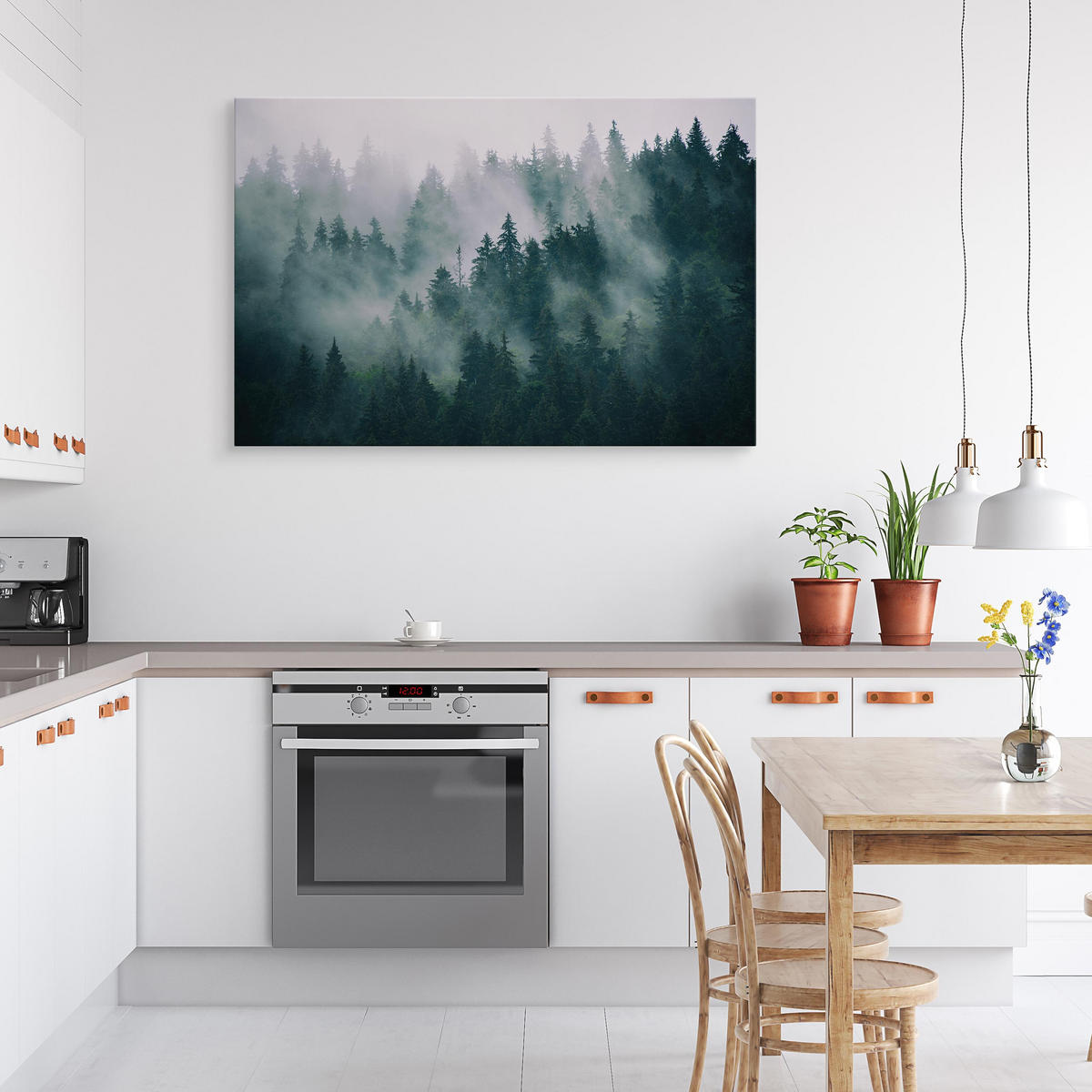 LEINWANDBILD Wald im Nebel Natur Landschaft 3D 100x70 - Schwarz/Weiß, Textil (100/70cm) - Muralo