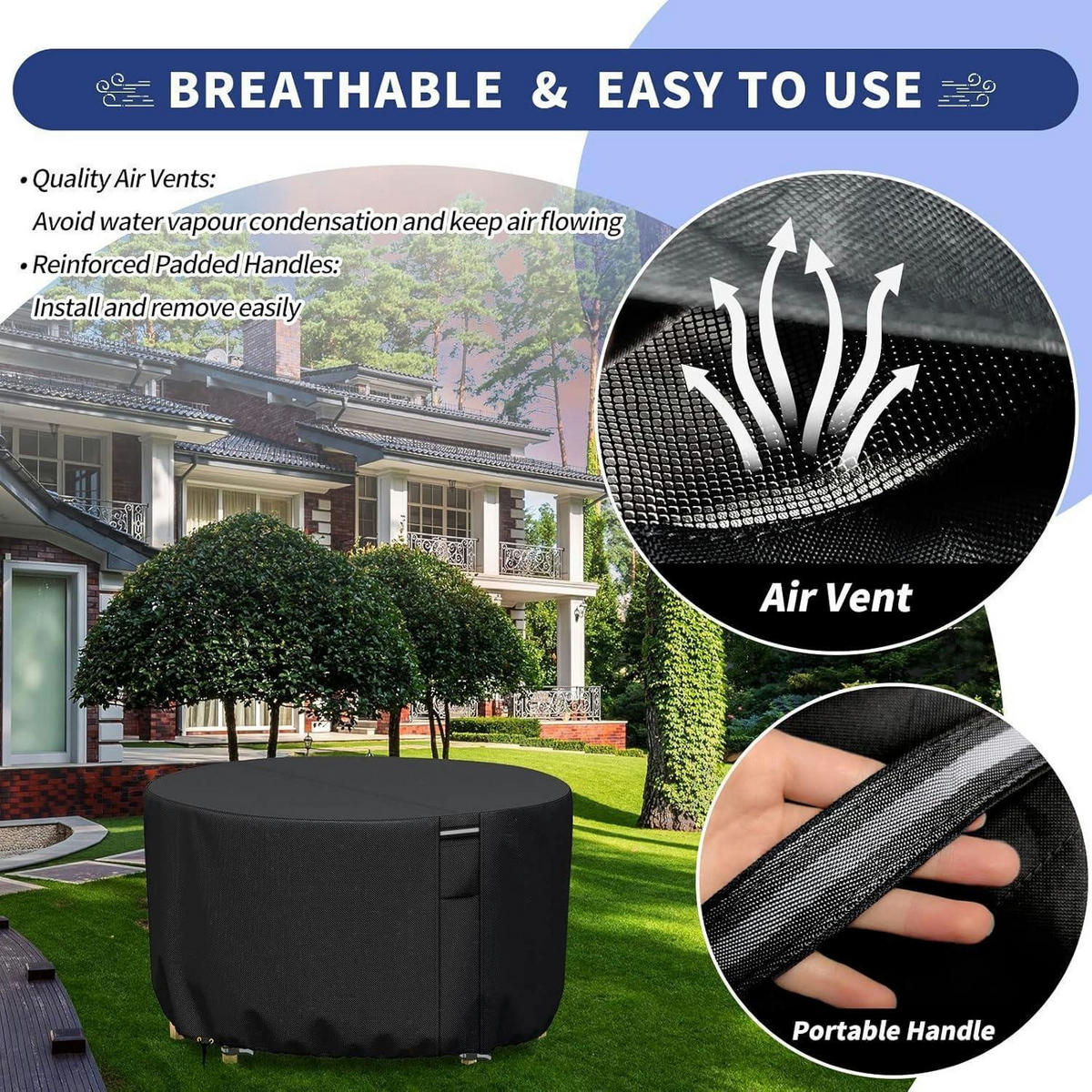 GARTENTISCHABDECKUNG Rund 190x80 cm Schwarz - Schwarz, Textil (190/80/190cm)