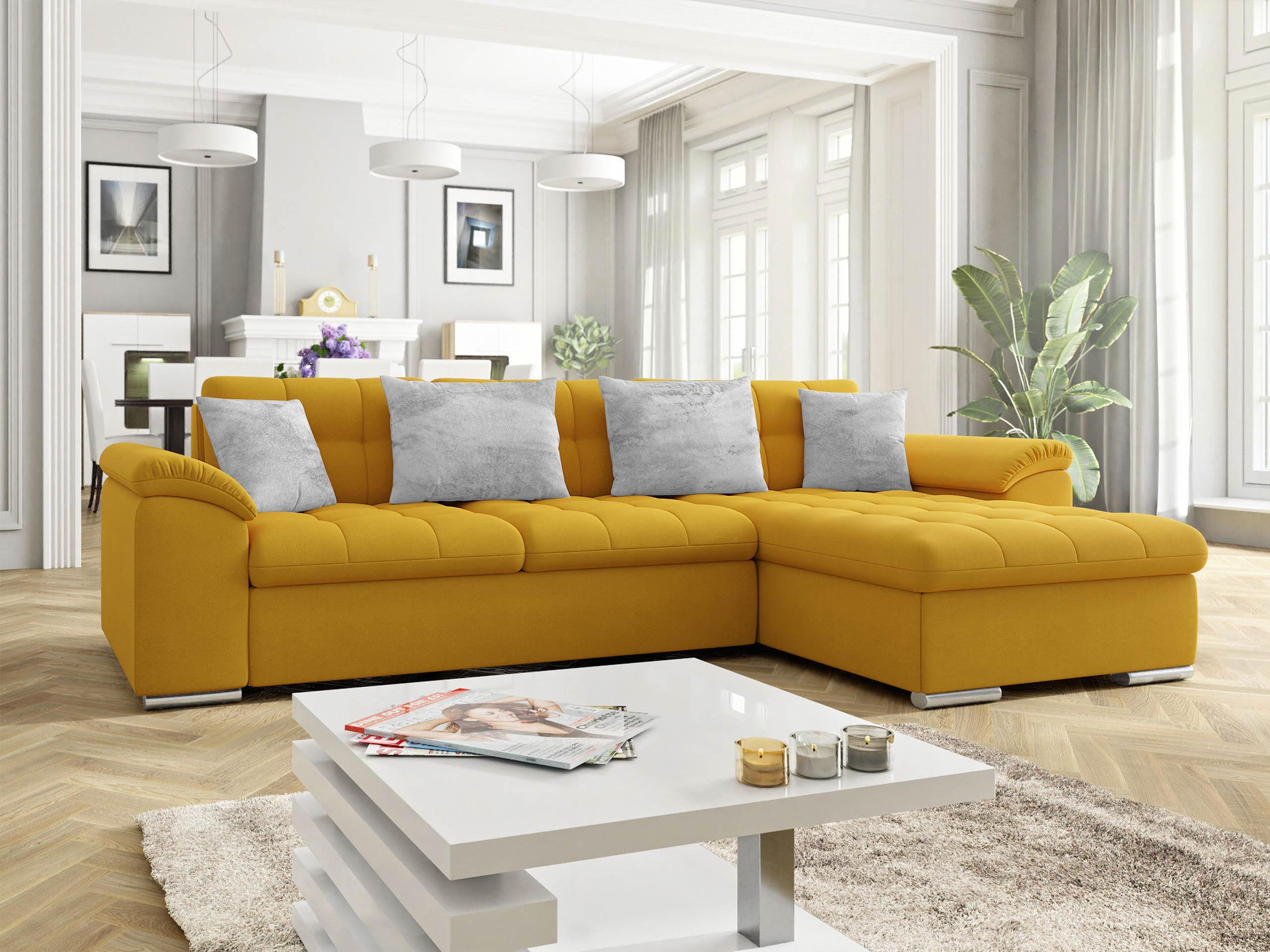 ECKSOFA Diana Premium, Seite: Rechts - Gelb, Holz/Textil (280/160cm) - MIRJAN24