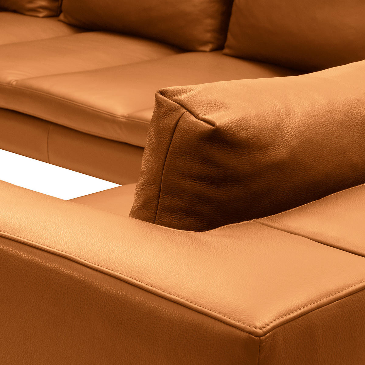 ECKSOFA mit Ottomane - Chromfarben/Cognac, Leder/Metall (319/230cm) - home24