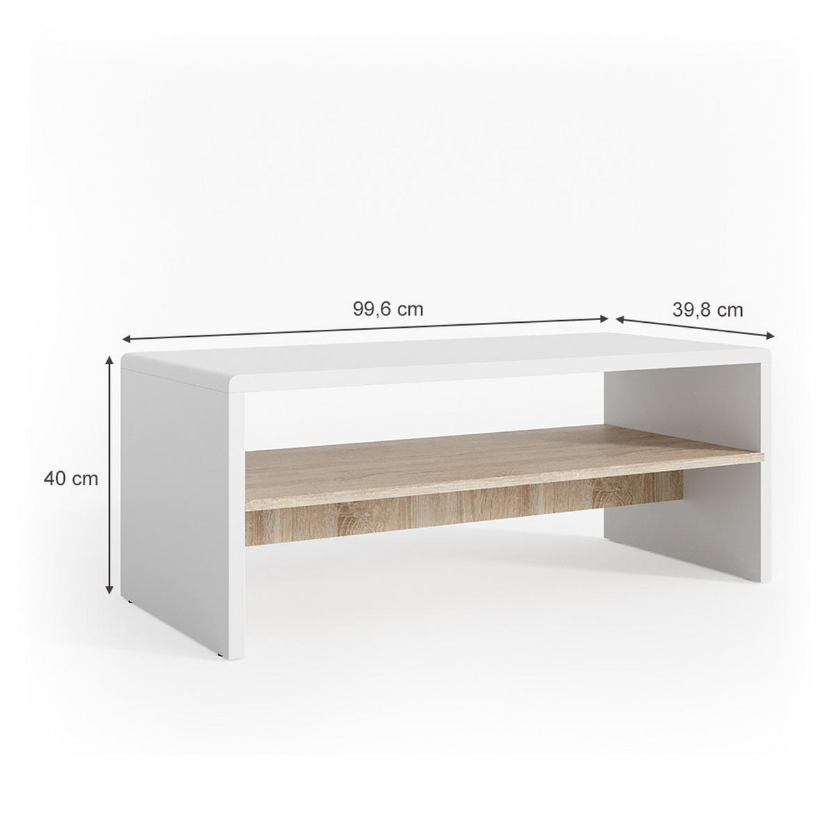 COUCHTISCH Weiß/Sonoma 99.6 x 39.8 cm - Weiß/Sonoma Eiche, Holzwerkstoff (39.8/99.6/40.1cm) - Vicco