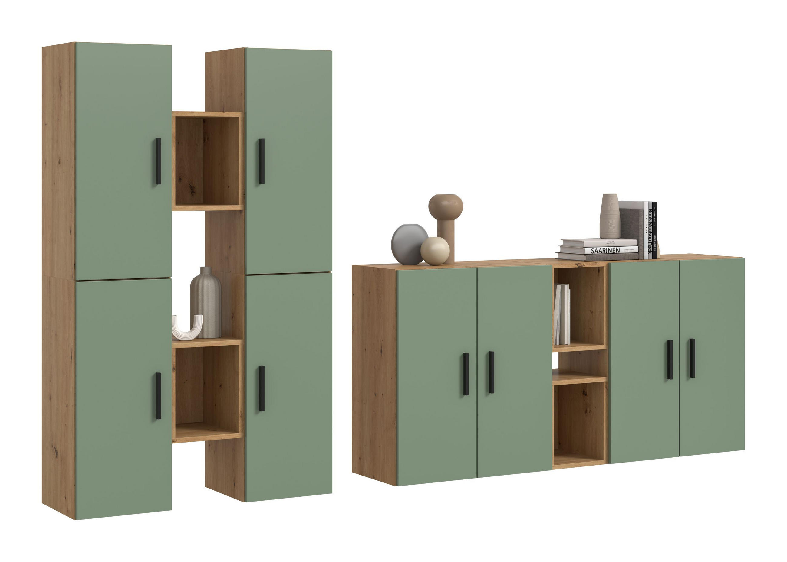 WOHNWAND The One Smoke Green 270/34/182 cm - Braun, Holzwerkstoff (270/182/34cm) - Xonox