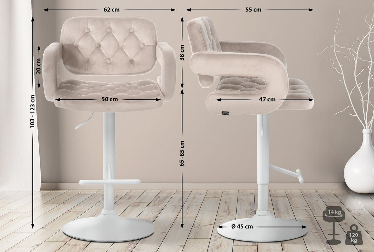 BARHOCKER Samt creme - Creme/Weiß, Textil (62/103/55cm) - CLP