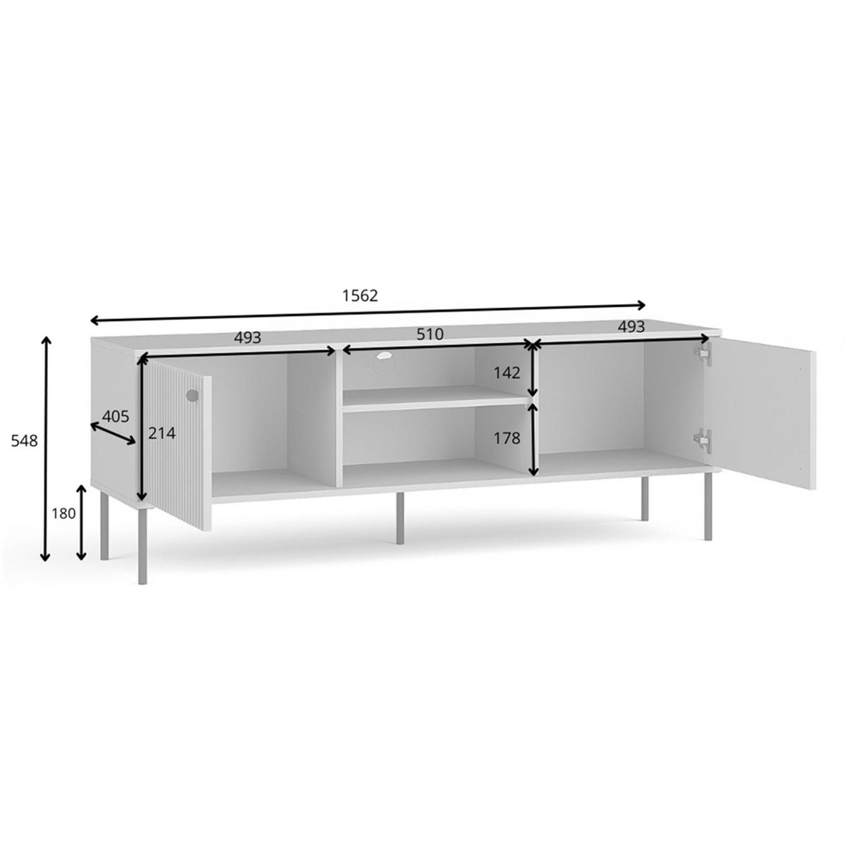 LOWBOARD Irelis 2T Grau 158/54,8/40,5 cm – mit geriffelten Fronten und offener Ablage - Schwarz/Grau, Holzwerkstoff/Metall (158/54.8/40.5cm) - AX Living