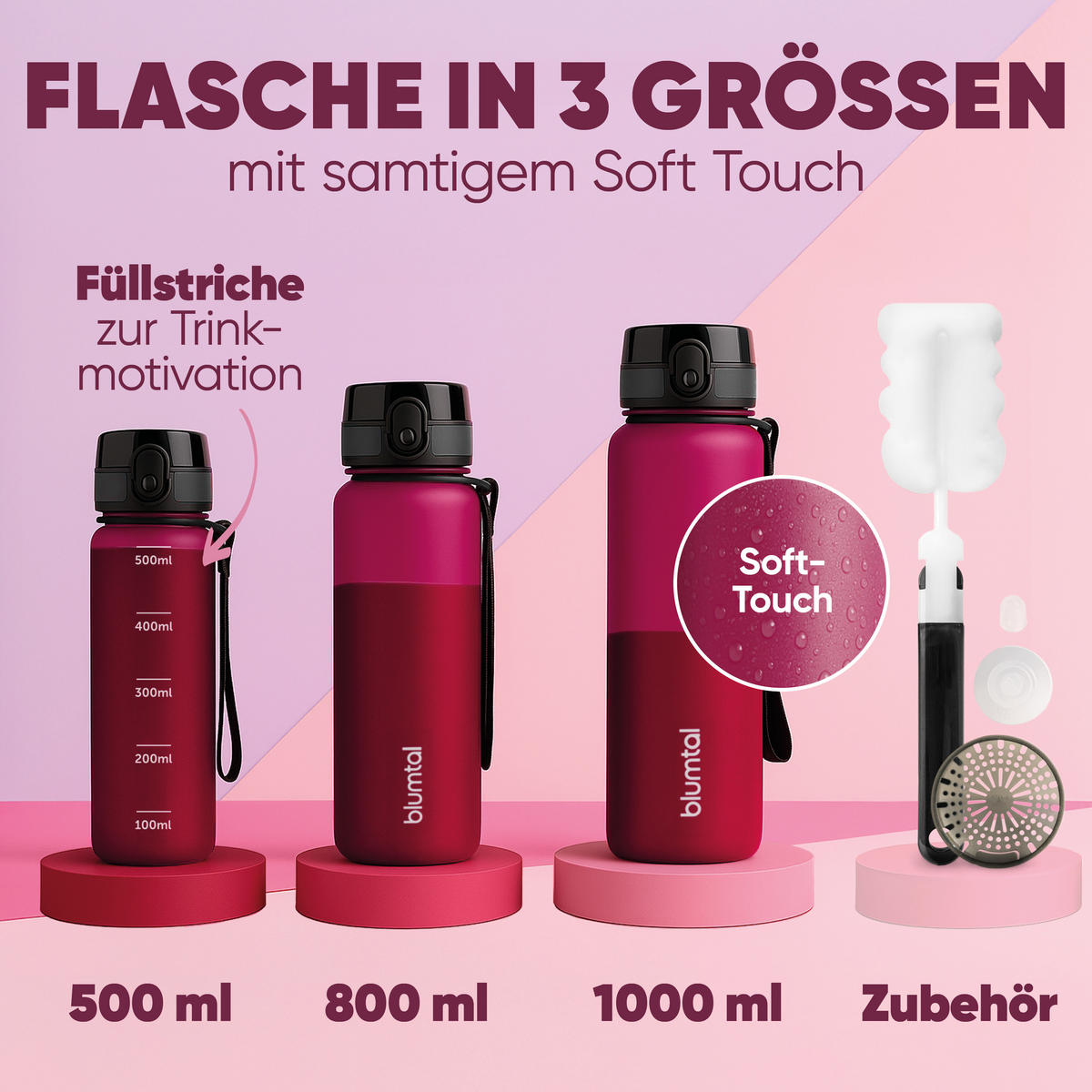 TRINKFLASCHE 1L - auslaufsichere - 1-Klick-Verschluss - BPA - freie - Lila - Lila, Kunststoff (1L) - Blumtal