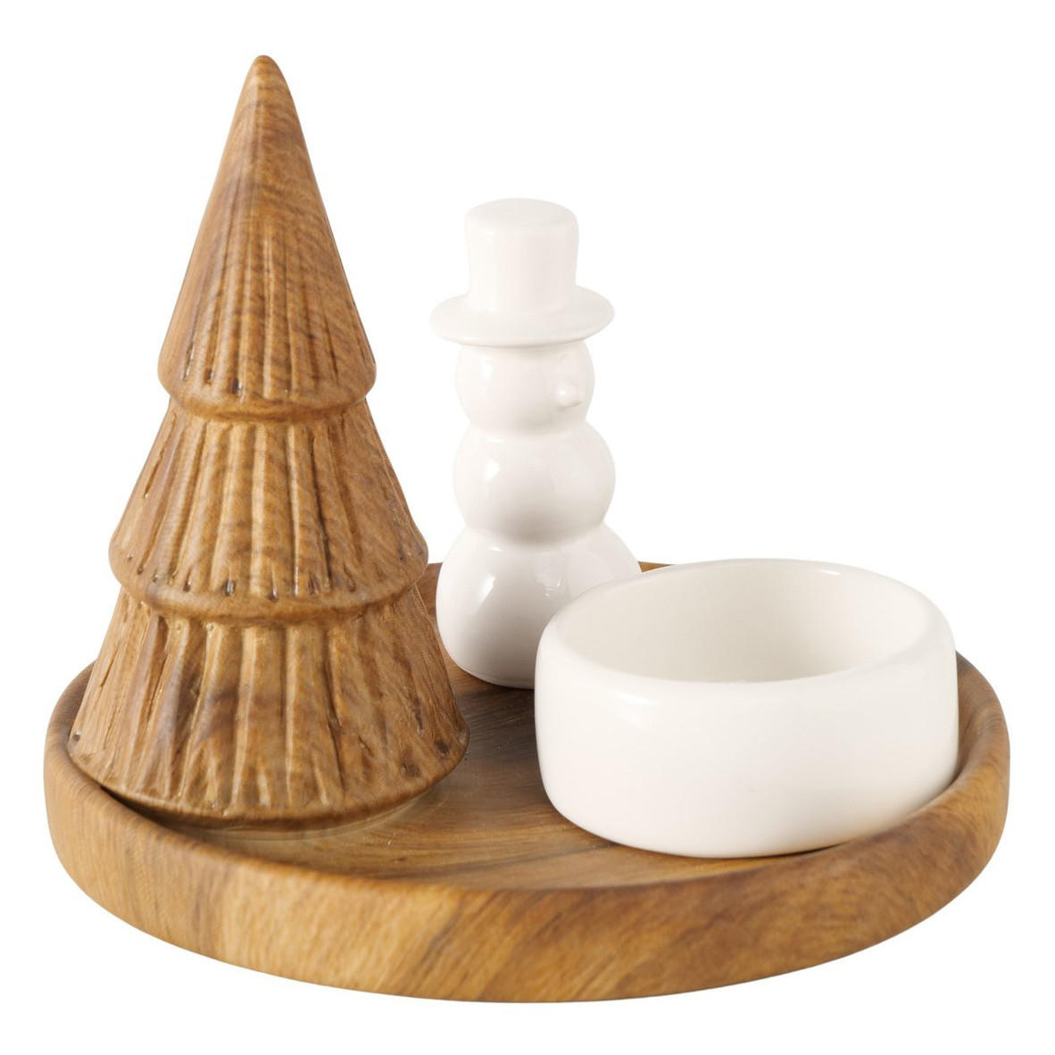 KERZENHALTER mit Schneemann und Tannenbaum Ove 13/13/11 cm - Multicolor, Keramik (13/11/13cm) - Boltze Home