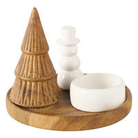KERZENHALTER mit Schneemann und Tannenbaum Ove 13/13/11 cm - Multicolor, Keramik (13/11/13cm) - Boltze Home