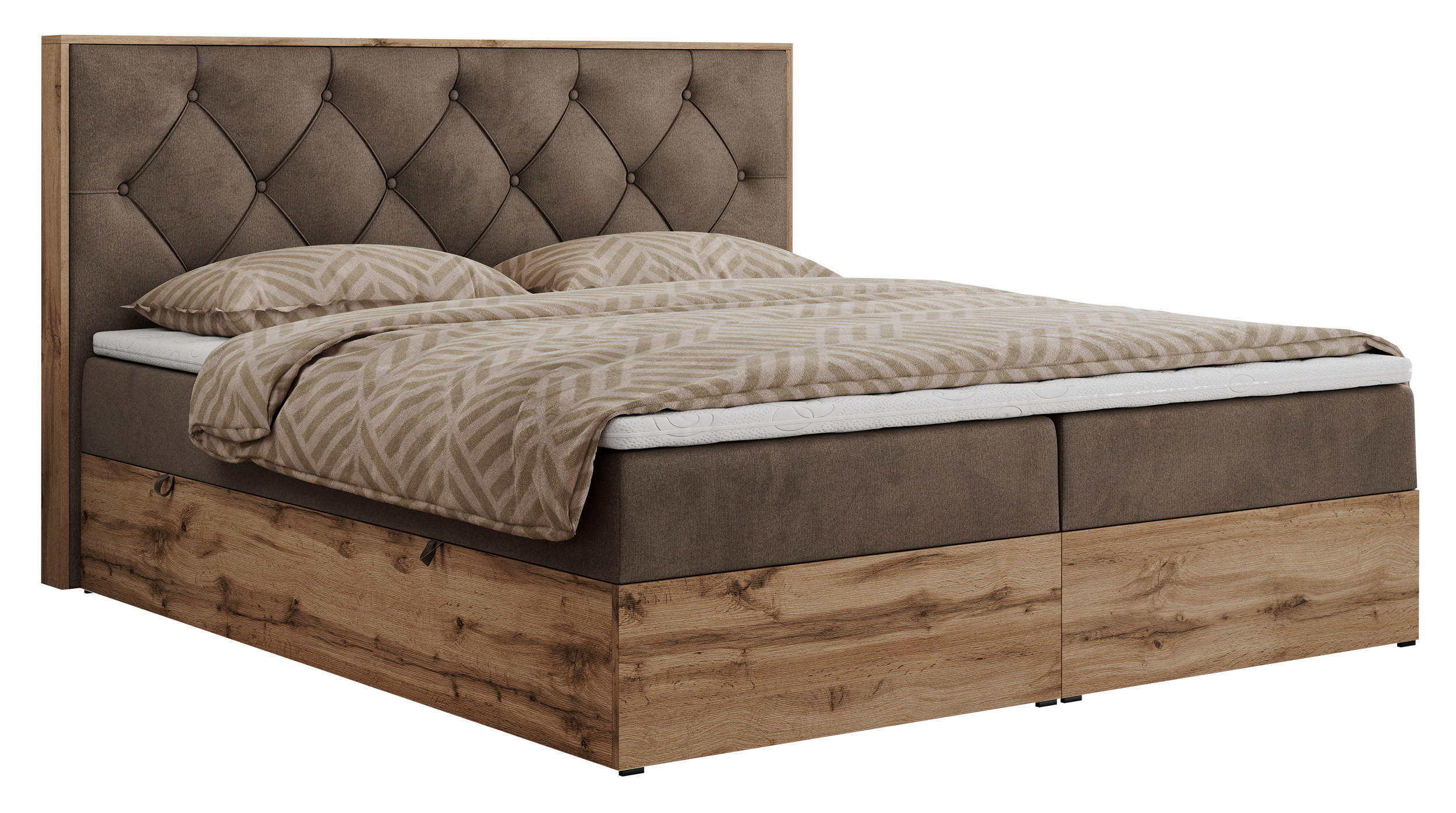 BOXBETT VENETO 160/200 Braun Velvet - H4 - Braun, Holz/Textil (160/200cm) - MKS
