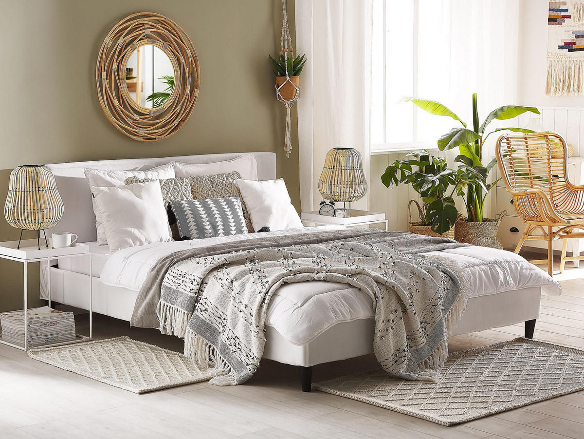 PAT TAPIȚAT 160/200cm alb Fitou - alb, material textil (160/200cm) - Beliani