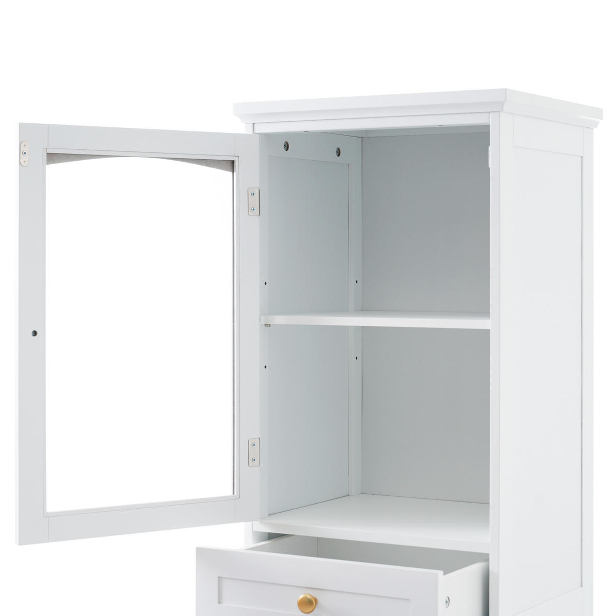 HOCHSCHRANK in Weiß Badezimmerschrank mit Glastüren und Schubladen für Badezimmer, B45/T36/H160 cm - Transparent/Weiß, Holzwerkstoff (45/160/36cm) - STILVORA