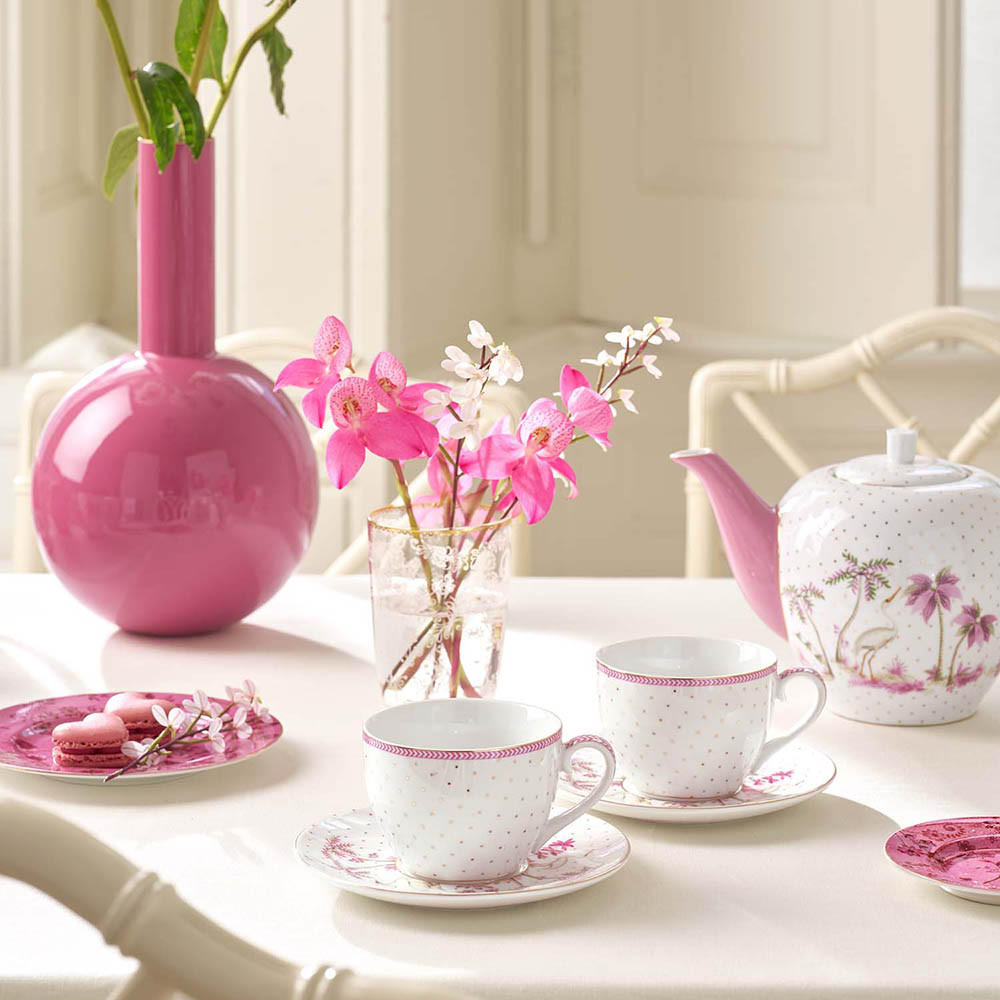 TASSEN & UNTERTASSEN 2er-Set Jolie punkte gold rosa 280 ml - Weiß, Keramik (16.8/12.2/16.8cm) - Pip Studio