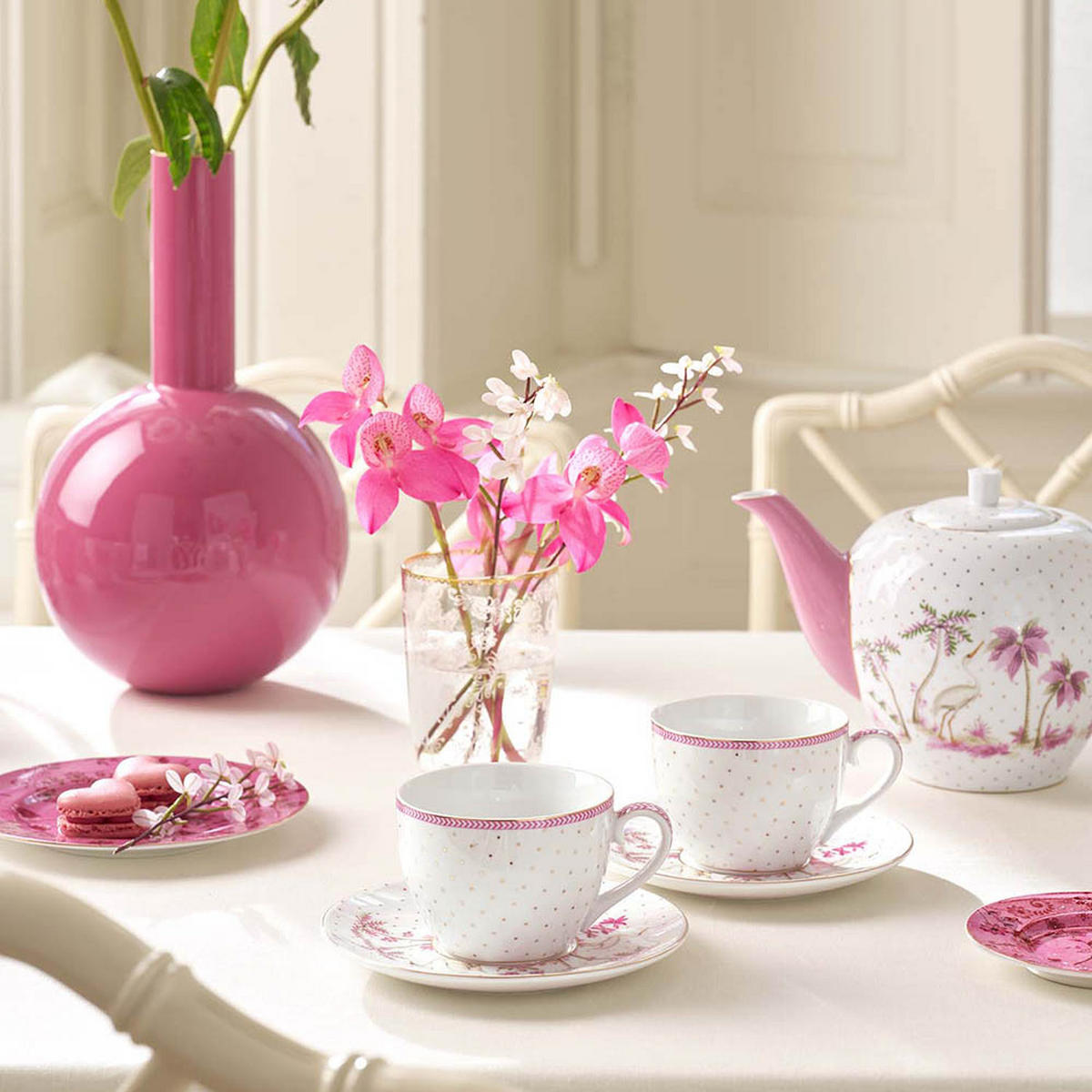 TASSEN & UNTERTASSEN 2er-Set Jolie punkte gold rosa 280 ml - Weiß, Keramik (16.8/12.2/16.8cm) - Pip Studio