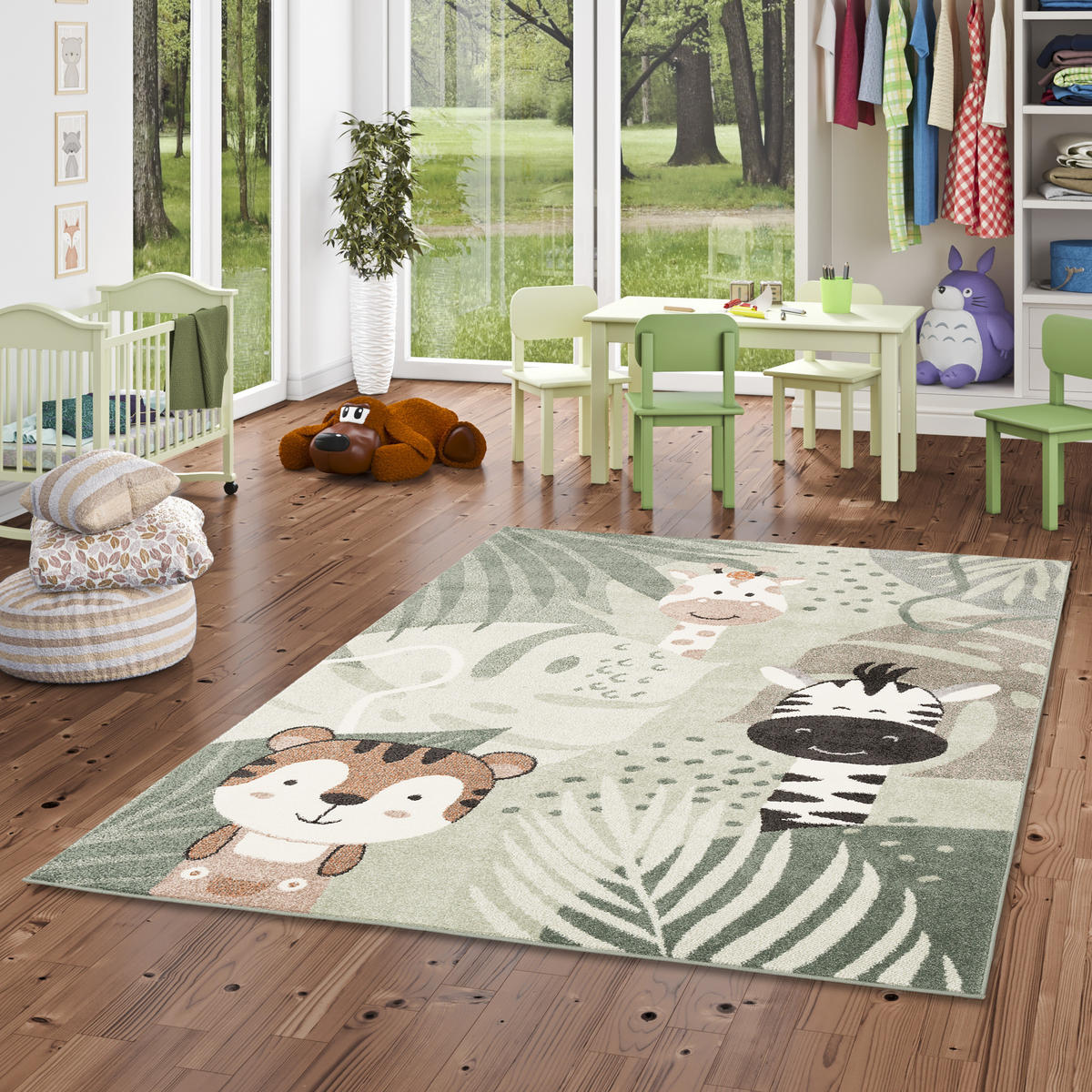 KINDER TEPPICH SOFTSTAR KIDS SAFARI FRIENDS - Grün, Textil (80/150cm) - Pergamon