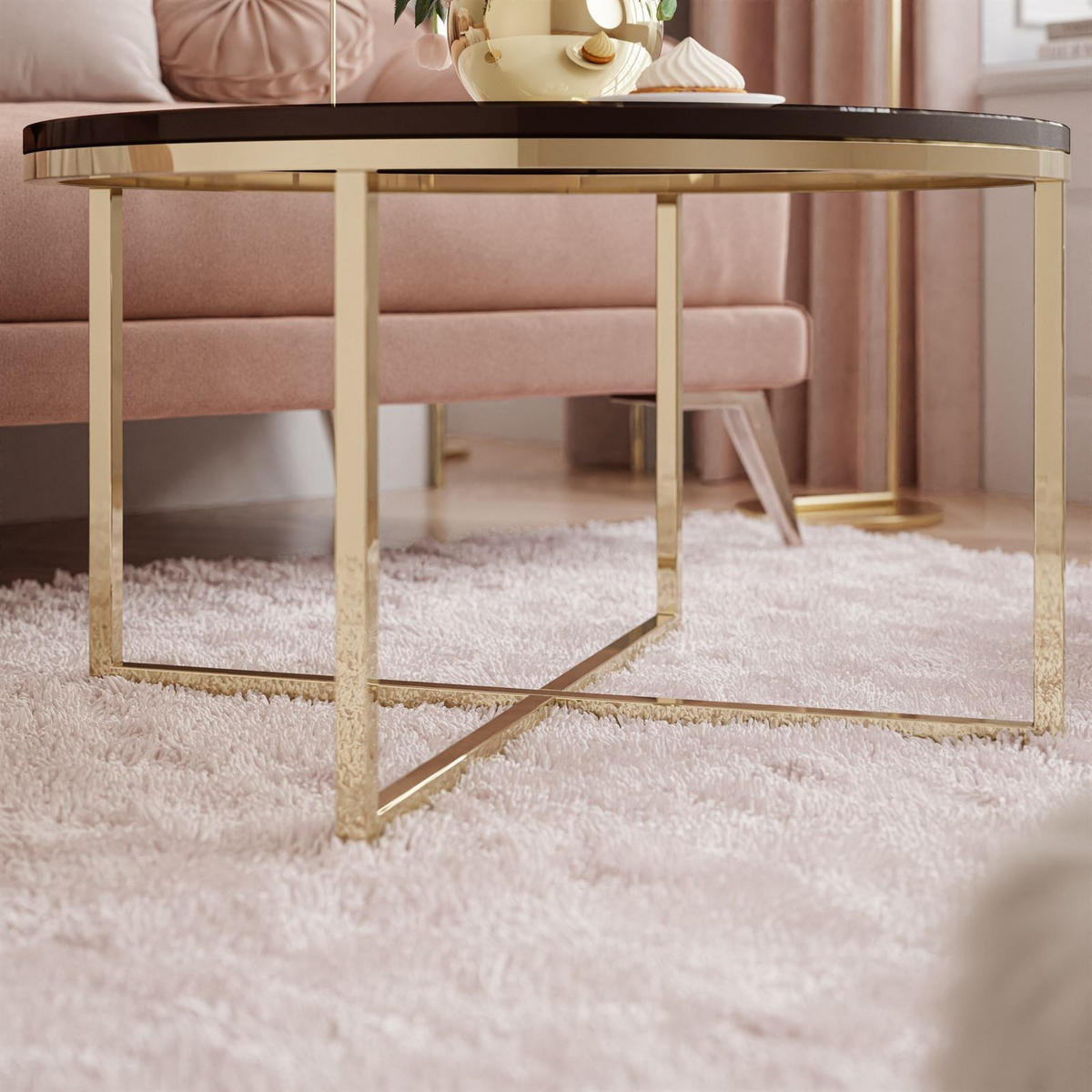 COUCHTISCH CIRI-X mit vergoldeter Basis - Goldfarben, Holzwerkstoff (70/70/45.6cm) - Lookway