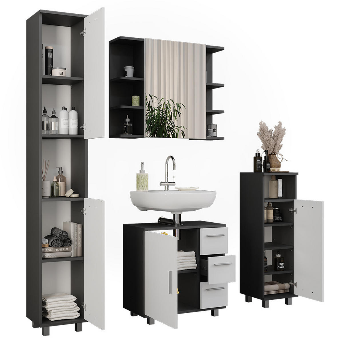 KOUPELNOVÝ NÁBYTEK Ilias Antracitová/bílá - bílá/antracitová, kompozitní dřevo (60.2/60.8/33cm) - Vicco