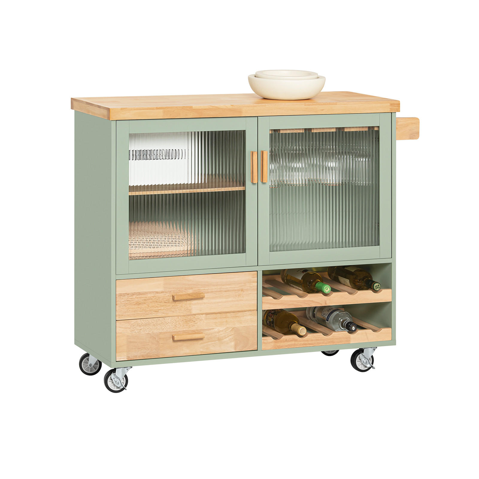 KÜCHENINSEL rollbar Grün - Grün, Naturmaterialien/Holz (109/92/40cm) - SoBuy