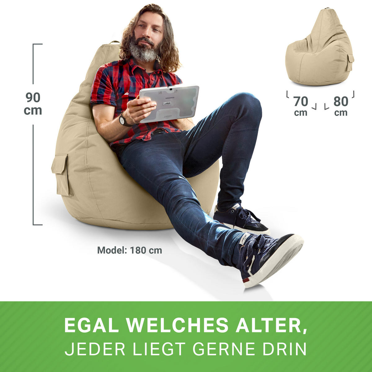 SITZSACK Lounge Chair "Cozy" 80x70x90cm - Beige, Textil (70/90/80cm) - Green Bean