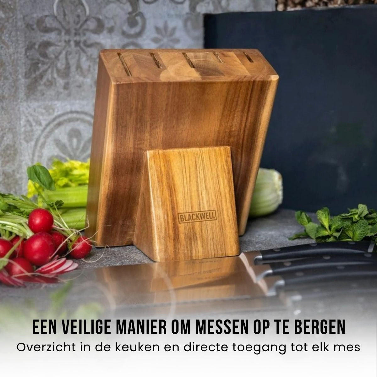 MESSERBLOCK - Deluxe - Kochmesser, Brotmesser, Fleischmesser, Officemesser & Schälmesser 6-teilig - Braun, Holz (2/2/1cm) - Blackwell