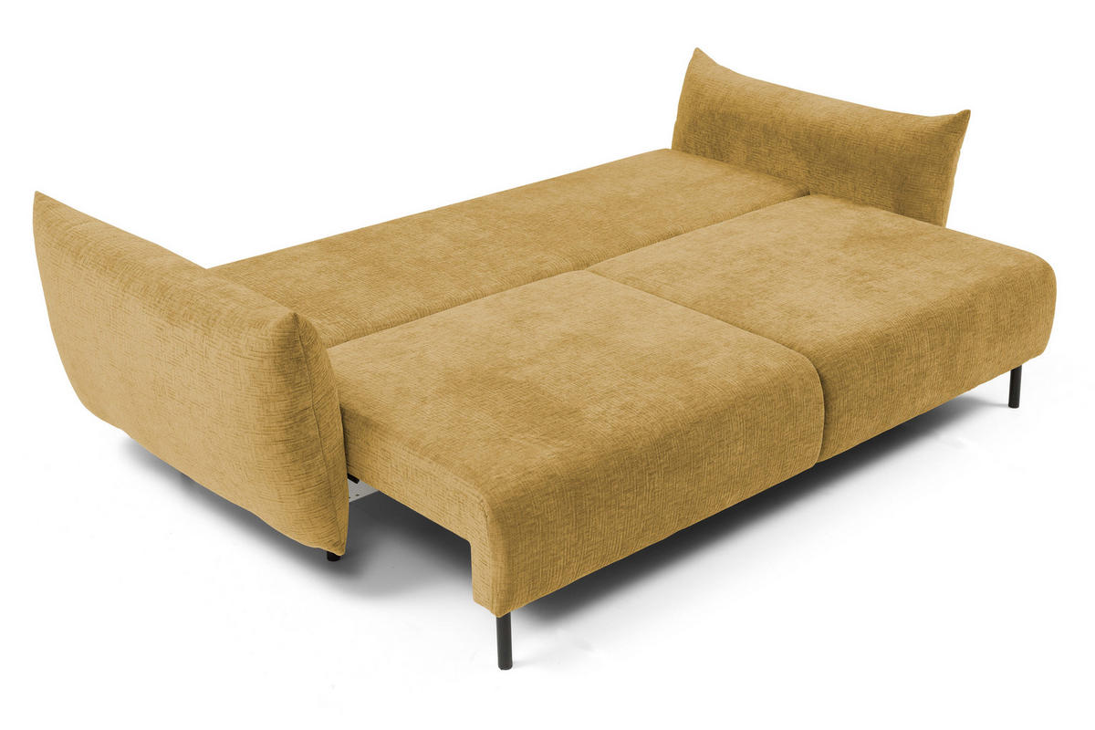 SOFA ADEL - Schlaffunktion Und Bettkasten, Wellenfederung, PUR-Schaum, Schwarze Metallfüße lose Rückenkissen, freistehend, 240x108x75 cm Gold - Goldfarben, Holz/Textil (240/75/108cm) - DomoHome