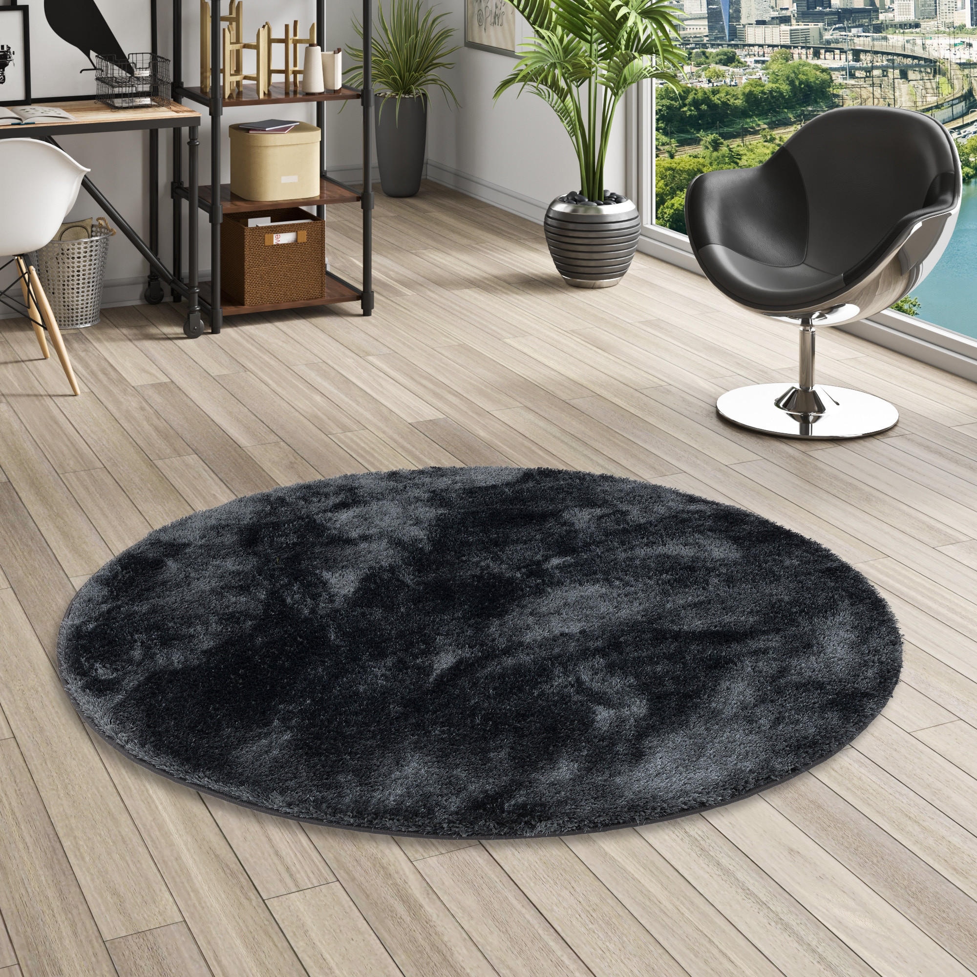 HOCHFLOR SHAGGY TEPPICH FEELING MIX RUND - Anthrazit, Textil (133/133cm) - Snapstyle