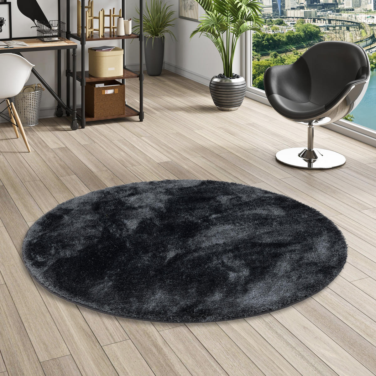 HOCHFLOR SHAGGY TEPPICH FEELING MIX RUND - Anthrazit, Textil (100/100cm) - Snapstyle