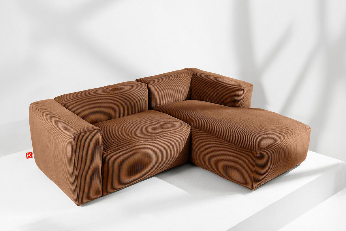 ECKMODULSOFA-RECHTS BUFFO 3/4 Sitzer mit extrem weicher Sitzfläche, Kordstoff, ore - Orange, Textil (237/180cm) - KONSIMO®
