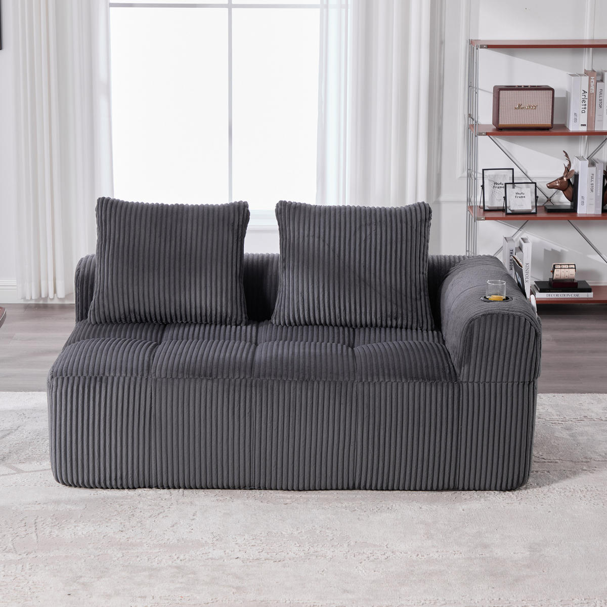 2-SITZER 158/93/61 cm Dunkelgrau aus Cord mit Seitenfächern und Becherhaltern - Dunkelgrau, Textil (93/61/158cm) - OKMYHOME