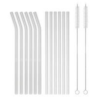 STROHHALM-SET mit 2 Bürsten und Aufbewahrungstasche (15-tlg) - Transparent, Glas (0.8/1cm) - Intirilife