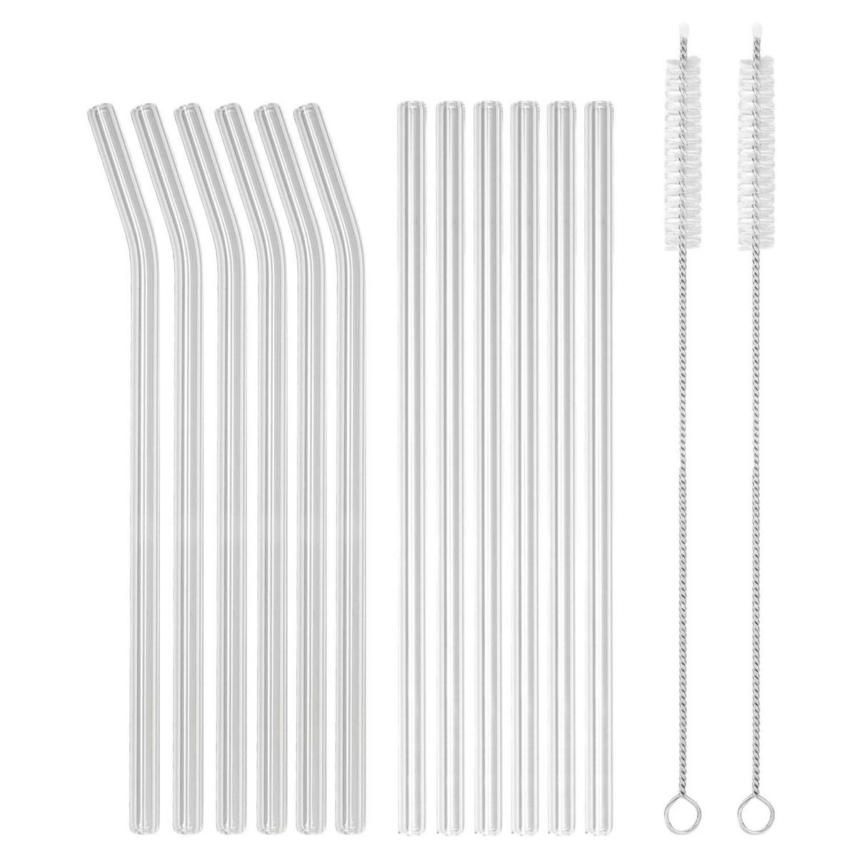 STROHHALM-SET mit 2 Bürsten und Aufbewahrungstasche (15-tlg) - Transparent, Glas (0.8/1cm) - Intirilife