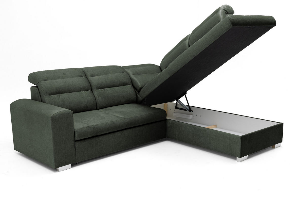 ECKSOFA CLOUD L Rechts mit Schlaffunktion 120x190 Velours Dunkelgrün - Chromfarben/Dunkelgrün, Holz/Kunststoff (260/202cm) - Muffo